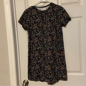 Women's Flower Floral Print Short Sleeve Knit Tee Shirt Dress Mid sz Small